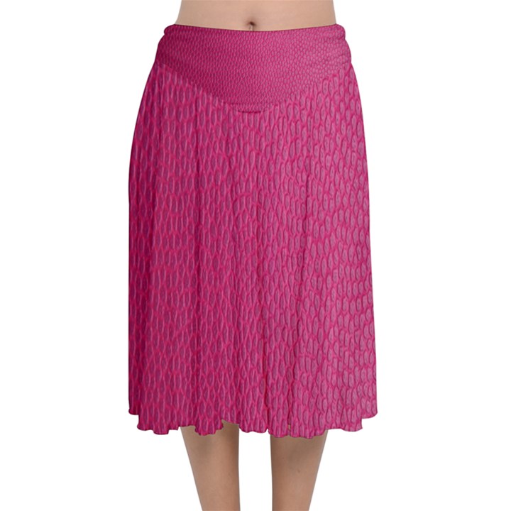 Pink Leather Leather Texture Skin Texture Velvet Flared Midi Skirt