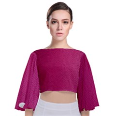 Pink Leather Leather Texture Skin Texture Tie Back Butterfly Sleeve Chiffon Top by artworkshop