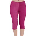 Pink Leather Leather Texture Skin Texture Velvet Capri Leggings  View1