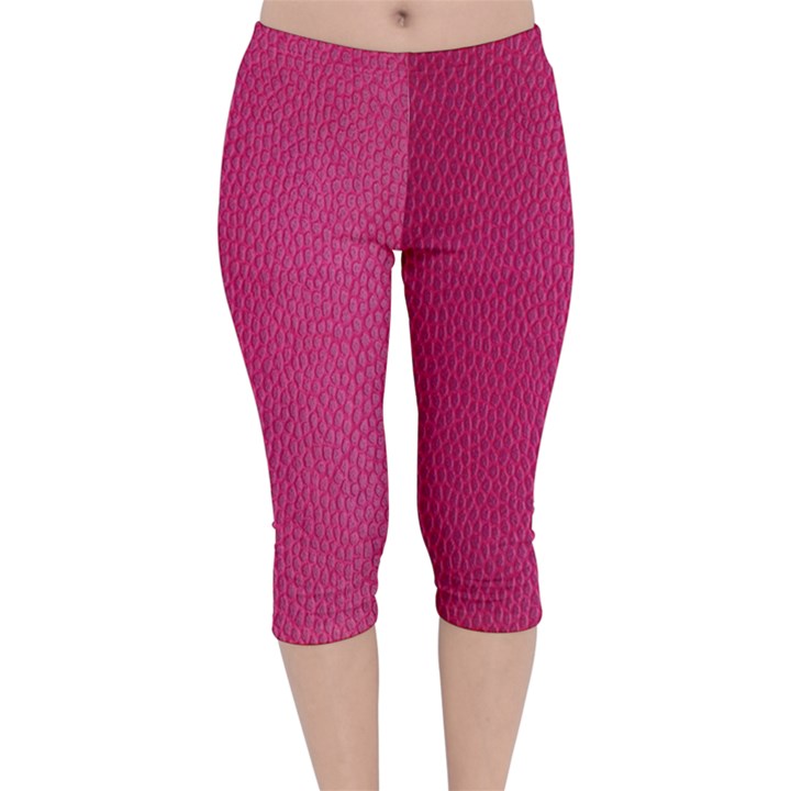 Pink Leather Leather Texture Skin Texture Velvet Capri Leggings 