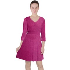 Pink Leather Leather Texture Skin Texture Quarter Sleeve Ruffle Waist Dress by artworkshop