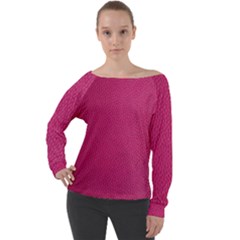 Pink Leather Leather Texture Skin Texture Off Shoulder Long Sleeve Velour Top by artworkshop