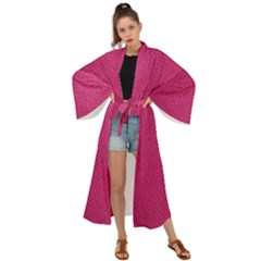 Pink Leather Leather Texture Skin Texture Maxi Kimono by artworkshop