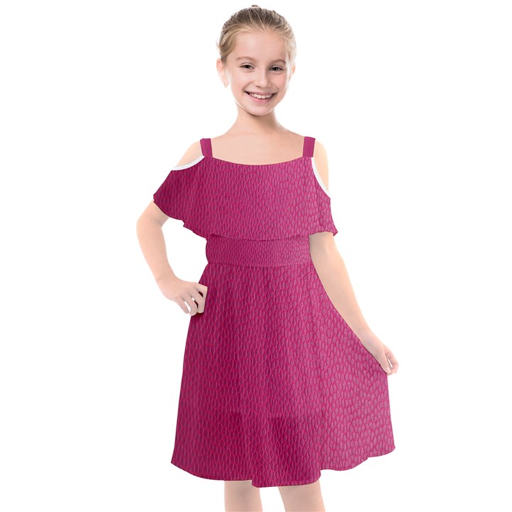 Pink Leather Leather Texture Skin Texture Kids  Cut Out Shoulders Chiffon Dress