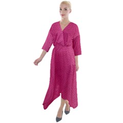 Pink Leather Leather Texture Skin Texture Quarter Sleeve Wrap Front Maxi Dress by artworkshop