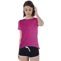 Pink Leather Leather Texture Skin Texture Short Sleeve Foldover Tee