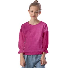 Pink Leather Leather Texture Skin Texture Kids  Cuff Sleeve Top