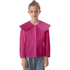 Pink Leather Leather Texture Skin Texture Kids  Peter Pan Collar Blouse