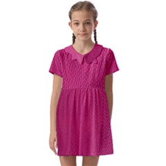 Pink Leather Leather Texture Skin Texture Kids  Asymmetric Collar Dress