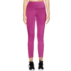 Pink Leather Leather Texture Skin Texture Pocket Leggings 