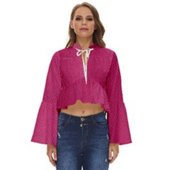 Pink Leather Leather Texture Skin Texture Boho Long Bell Sleeve Top