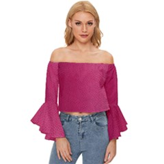 Pink Leather Leather Texture Skin Texture Off Shoulder Flutter Bell Sleeve Top