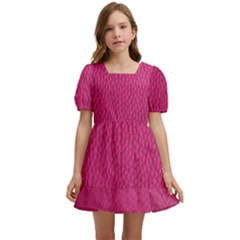 Pink Leather Leather Texture Skin Texture Kids  Short Sleeve Dolly Dress