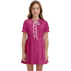 Pink Leather Leather Texture Skin Texture Kids  Sweet Collar Dress