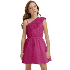 Pink Leather Leather Texture Skin Texture Kids  One Shoulder Party Dress