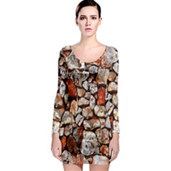 Stone Wall Wall Texture Drywall Stones Rocks Long Sleeve Bodycon Dress by artworkshop