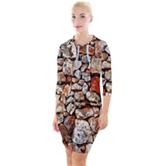 Stone Wall Wall Texture Drywall Stones Rocks Quarter Sleeve Hood Bodycon Dress by artworkshop