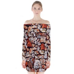 Stone Wall Wall Texture Drywall Stones Rocks Long Sleeve Off Shoulder Dress by artworkshop