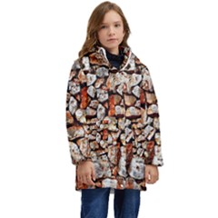 Stone Wall Wall Texture Drywall Stones Rocks Kid s Hooded Longline Puffer Jacket by artworkshop