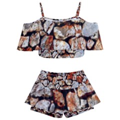 Stone Wall Wall Texture Drywall Stones Rocks Kids  Off Shoulder Skirt Bikini by artworkshop