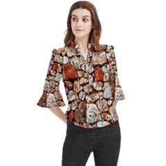 Stone Wall Wall Texture Drywall Stones Rocks Loose Horn Sleeve Chiffon Blouse