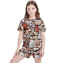 Stone Wall Wall Texture Drywall Stones Rocks Kids  Tee And Sports Shorts Set by artworkshop