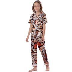 Stone Wall Wall Texture Drywall Stones Rocks Kids  Satin Short Sleeve Pajamas Set