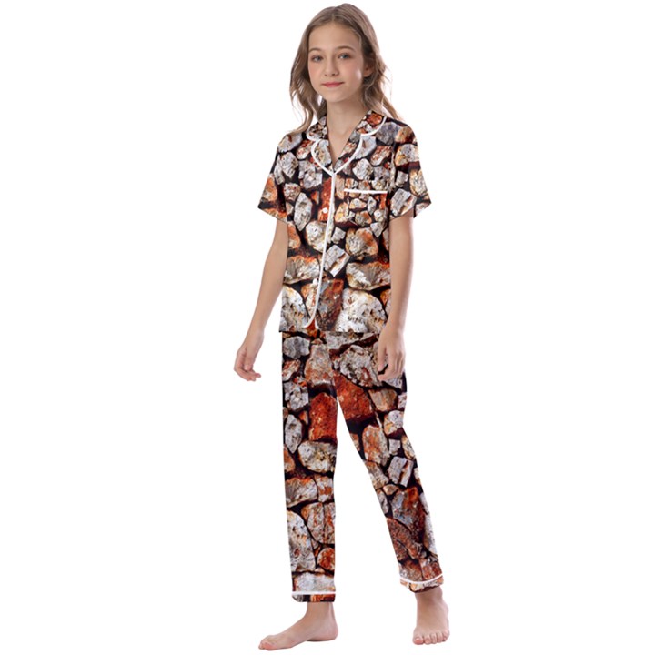 Stone Wall Wall Texture Drywall Stones Rocks Kids  Satin Short Sleeve Pajamas Set