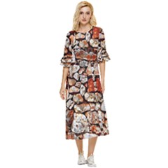 Stone Wall Wall Texture Drywall Stones Rocks Double Cuff Midi Dress