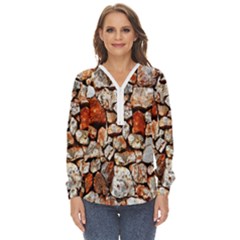 Stone Wall Wall Texture Drywall Stones Rocks Zip Up Long Sleeve Blouse