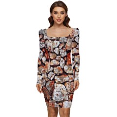 Stone Wall Wall Texture Drywall Stones Rocks Women Long Sleeve Ruched Stretch Jersey Dress