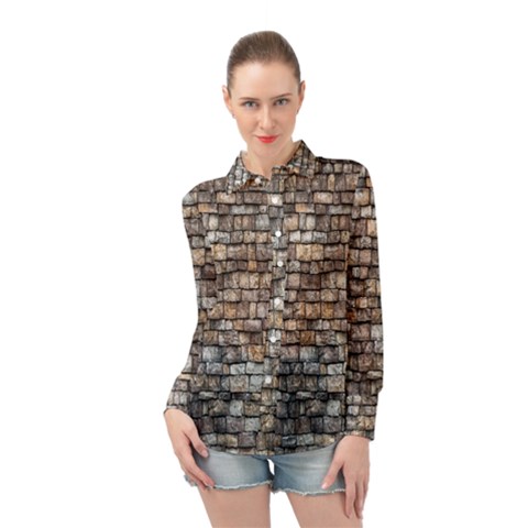 Wall Stone Wall Brick Wall Stoneworks Masonry Long Sleeve Chiffon Shirt by artworkshop