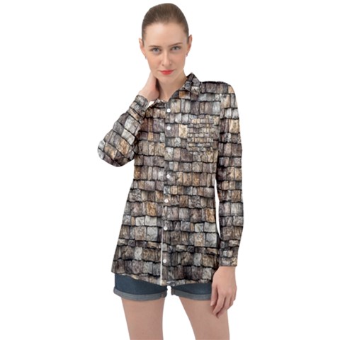 Wall Stone Wall Brick Wall Stoneworks Masonry Long Sleeve Satin Shirt by artworkshop