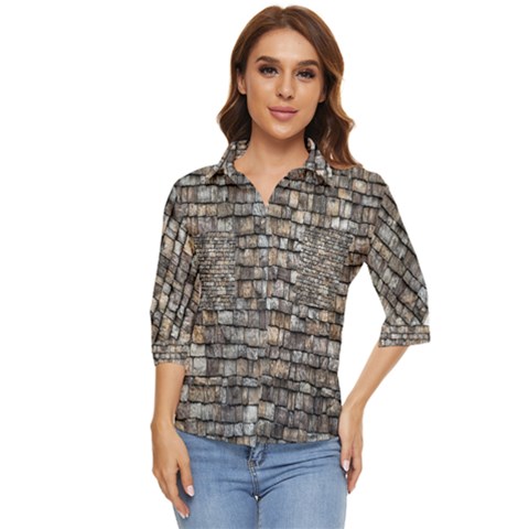 Wall Stone Wall Brick Wall Stoneworks Masonry Women s Quarter Sleeve Pocket Shirt by artworkshop