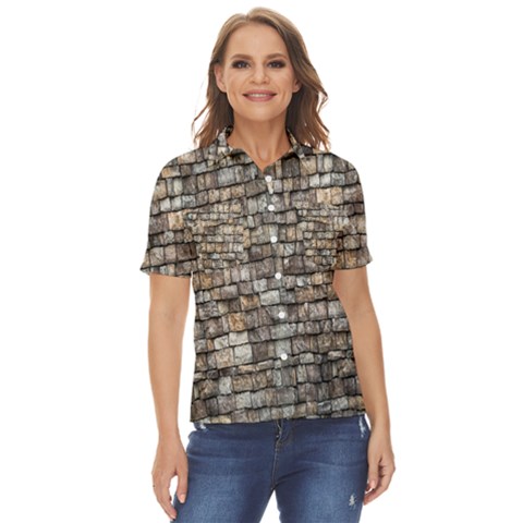 Wall Stone Wall Brick Wall Stoneworks Masonry Women s Short Sleeve Double Pocket Shirt by artworkshop