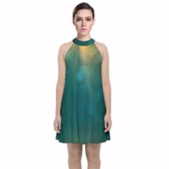 Background Green Velvet Halter Neckline Dress  by nate14shop