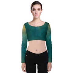 Background Green Velvet Long Sleeve Crop Top