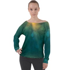 Background Green Off Shoulder Long Sleeve Velour Top by nate14shop