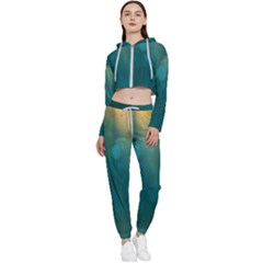 Background Green Cropped Zip Up Lounge Set