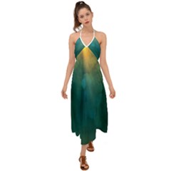 Background Green Halter Tie Back Dress  by nate14shop