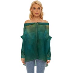 Background Green Off Shoulder Chiffon Pocket Shirt