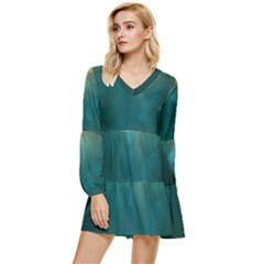 Background Green Tiered Long Sleeve Mini Dress