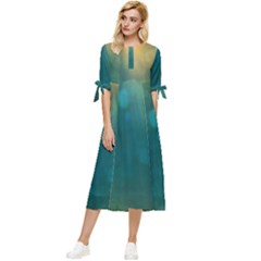 Background Green Bow Sleeve Chiffon Midi Dress