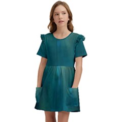 Background Green Kids  Frilly Sleeves Pocket Dress