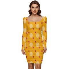 Circles-color-shape-surface-preview Women Long Sleeve Ruched Stretch Jersey Dress