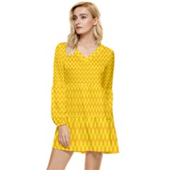 Polkadot Gold Tiered Long Sleeve Mini Dress