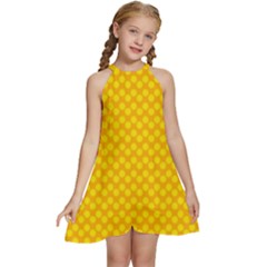 Polkadot Gold Kids  Halter Collar Waist Tie Chiffon Dress