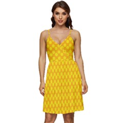 Polkadot Gold V-neck Pocket Summer Dress 