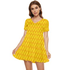 Polkadot Gold Tiered Short Sleeve Babydoll Dress