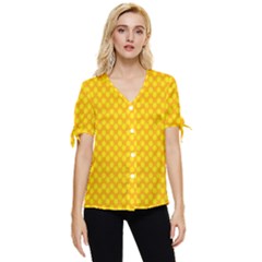 Polkadot Gold Bow Sleeve Button Up Top